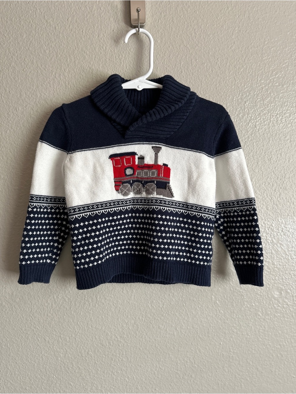 Janie + Jack size 2T toddler 100% cotton knit fair isle sweater with steam train